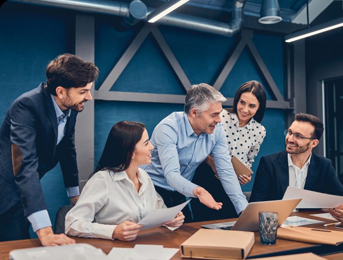 Professional team collaborating during a change management certification session