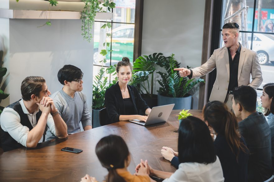 Team collaborating during an organizational transformation